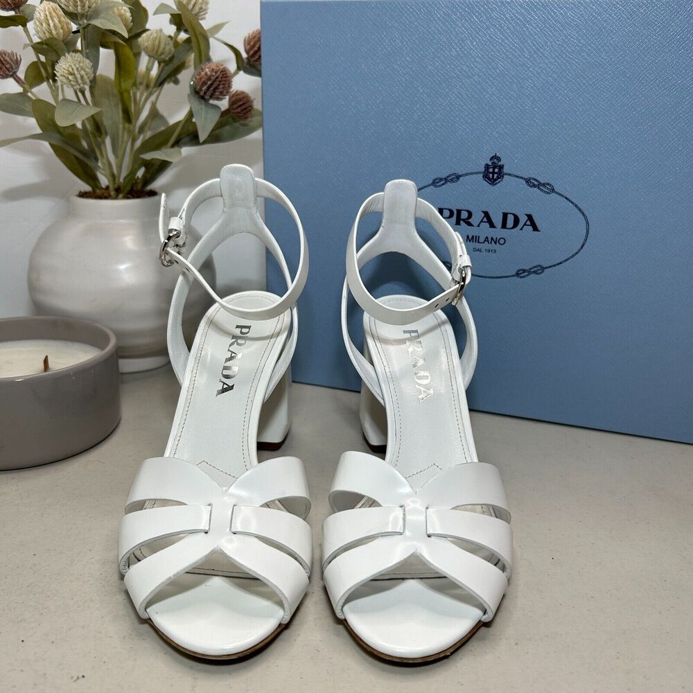 Prada Milano Calzature Donna Spazzolato Sandal Bianco Women IT 36.5/US 6.5 - Picture 2 of 12